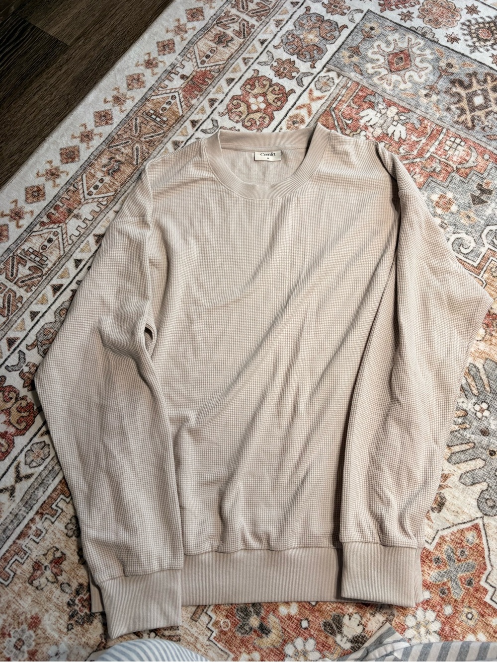 Casual Beige Waffle Knit Men's Sweater